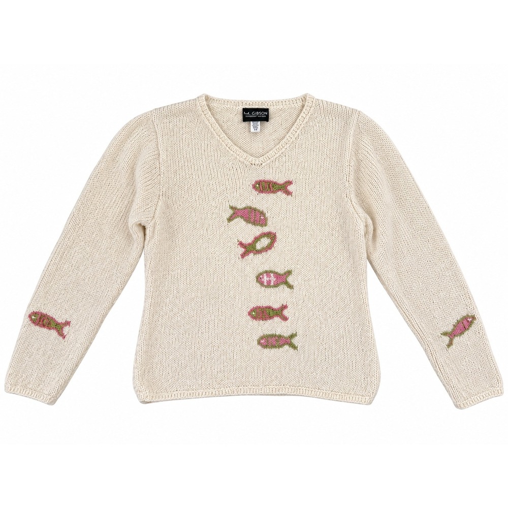 Vintage M Gibson Fish Sweater S M 100% Cotton Peru Novelty Coastal Knit